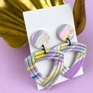 Colourful Marble Pattern Dangle Hoop Earrings Handmade Polymer Clay